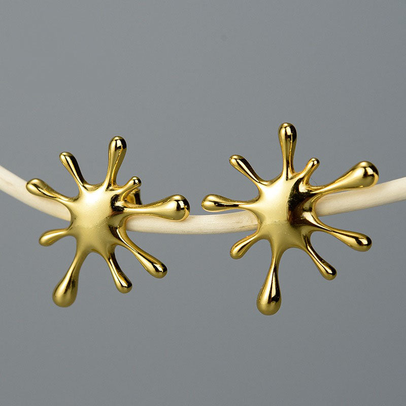 Prity Jewel Splash Design Stud Earrings – 925 Sterling Silver Gold Plated Abstract Earrings for Women