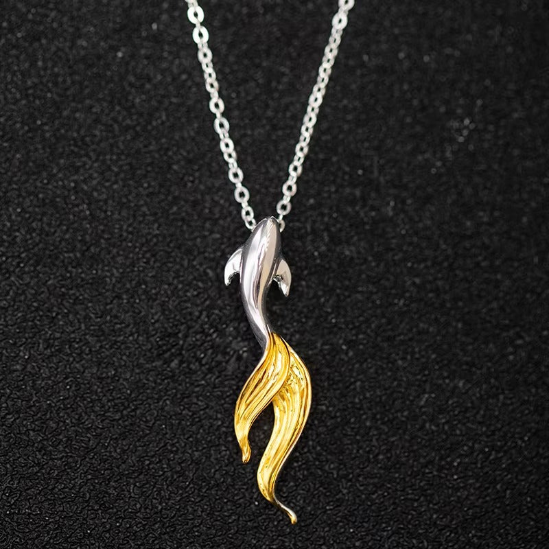 Prity Jewel Koi Fish Pendant Necklace – 925 Sterling Silver & Gold Accent Lucky Fish Jewelry