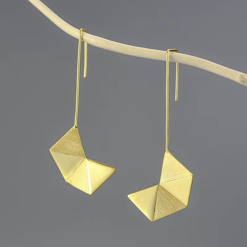 Prity Jewel Origami Geometric Dangle Earrings – 925 Sterling Silver 18K Gold Minimalist Drop Earrings