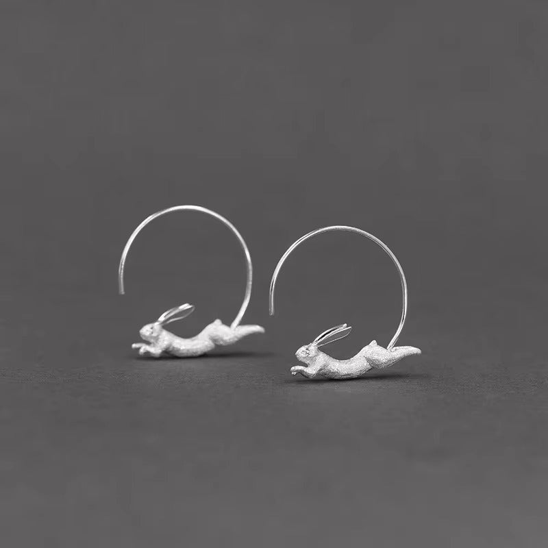Prity Jewel Running Bunny Hoop Earrings – 925 Sterling Silver Gold Vermeil Cute Animal Hoops
