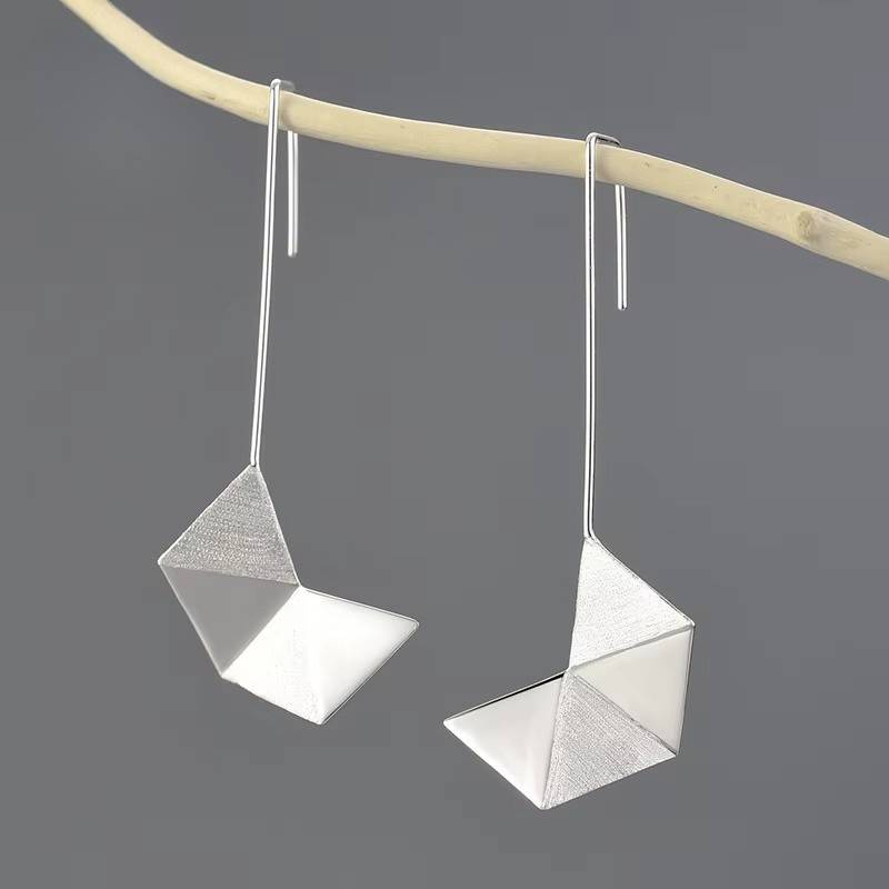 Prity Jewel Origami Geometric Dangle Earrings – 925 Sterling Silver 18K Gold Minimalist Drop Earrings