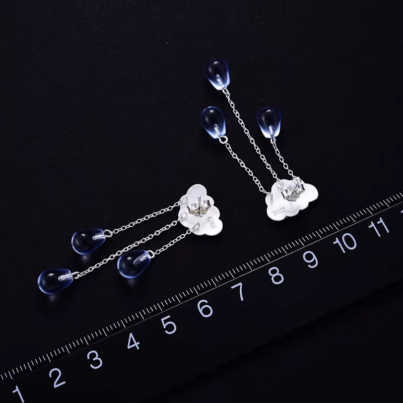 Prity Jewel Cloud Tassel Drop Earrings – 925 Sterling Silver Blue Crystal Long Dangle Earrings