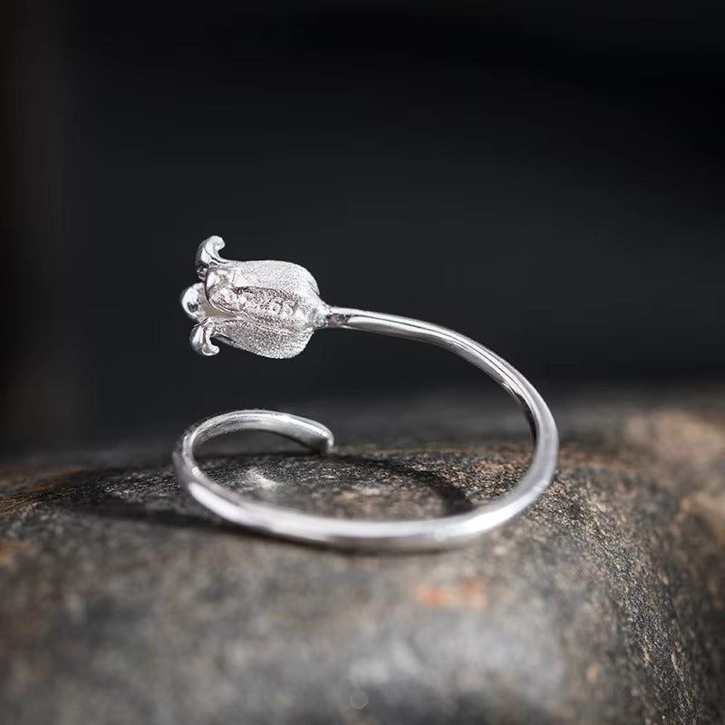 Prity Jewel Tulip Flower Adjustable Ring – 925 Sterling Silver Minimalist Floral Ring
