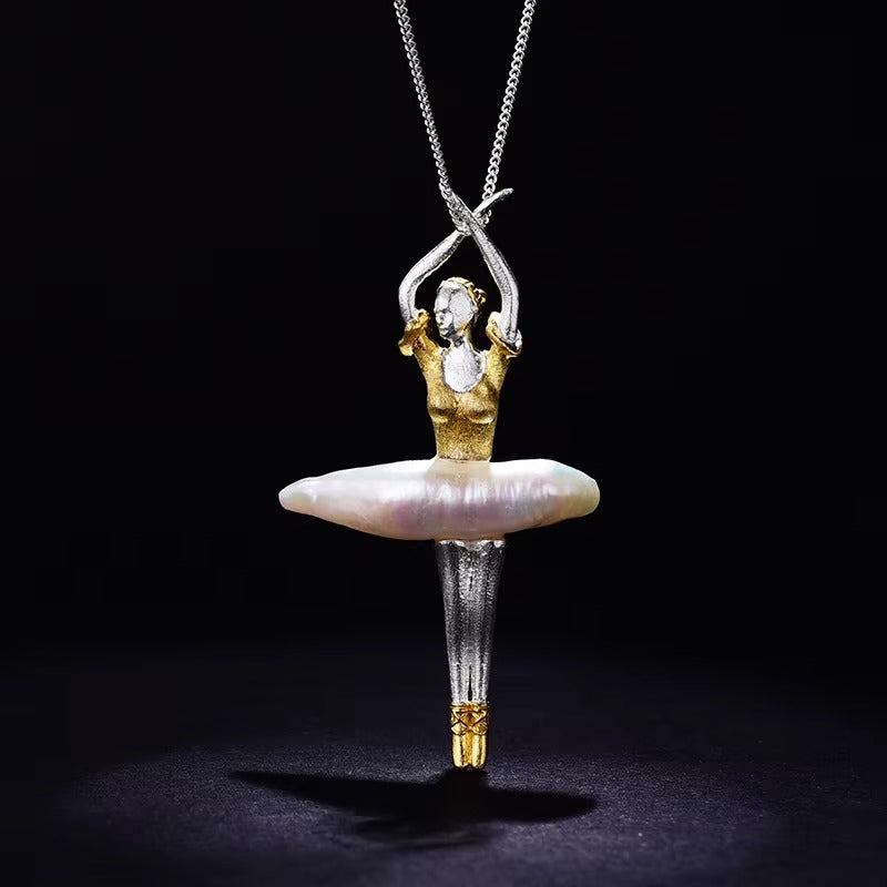 Prity Jewel Pearl Ballet Dancer Pendant – 925 Sterling Silver Elegant Ballerina Jewelry