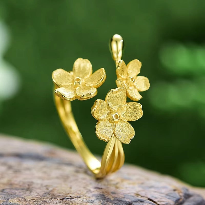 Prity Jewel Forget-Me-Not Flower Adjustable Ring – 925 Sterling Silver Floral Wedding Ring