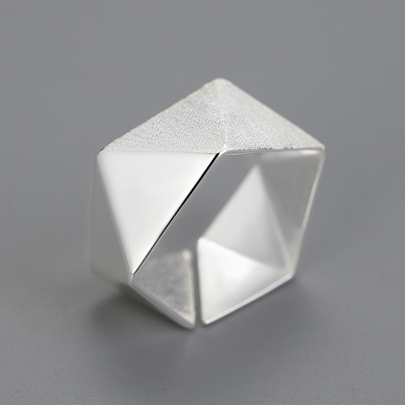 Prity Jewel Origami Geometric Adjustable Ring – 925 Sterling Silver Minimalist Gold Accent Ring