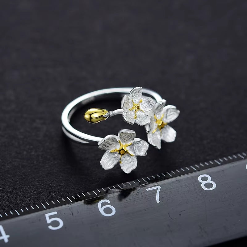 Prity Jewel Forget-Me-Not Flower Adjustable Ring – 925 Sterling Silver Floral Wedding Ring
