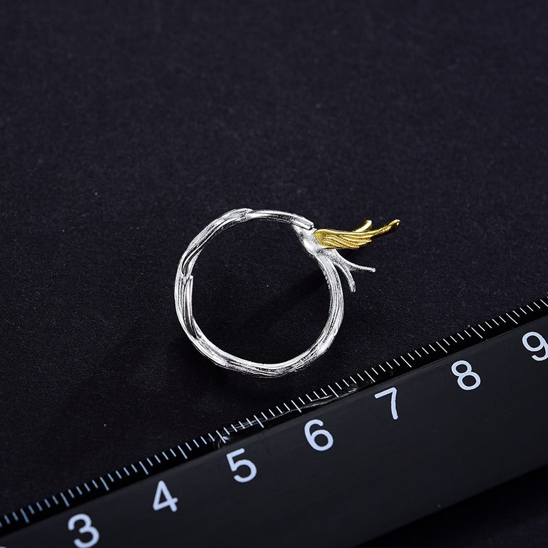 Prity Jewel Swallow & Willow Branch Ring – 925 Sterling Silver 18K Gold Plated Asymmetrical Nature Ring