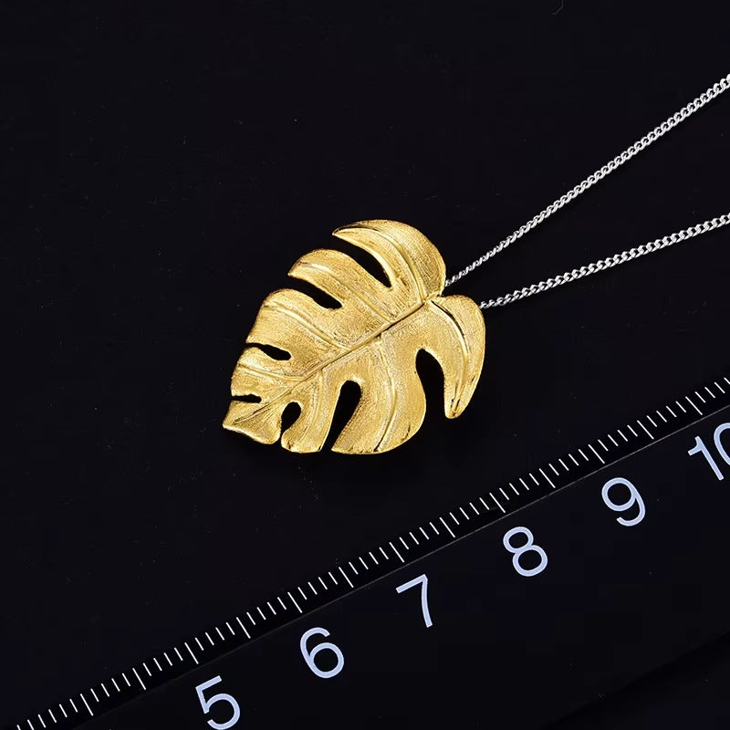 Prity Jewel Monstera Leaf Pendant – 925 Sterling Silver 18K Gold Plated Tropical Necklace Charm