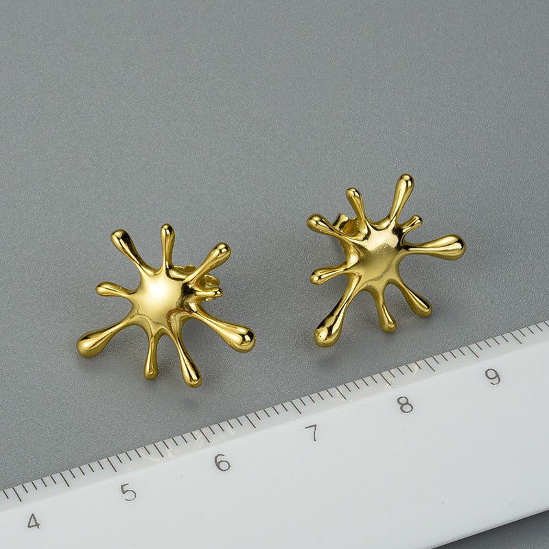 Prity Jewel Splash Design Stud Earrings – 925 Sterling Silver Gold Plated Abstract Earrings for Women