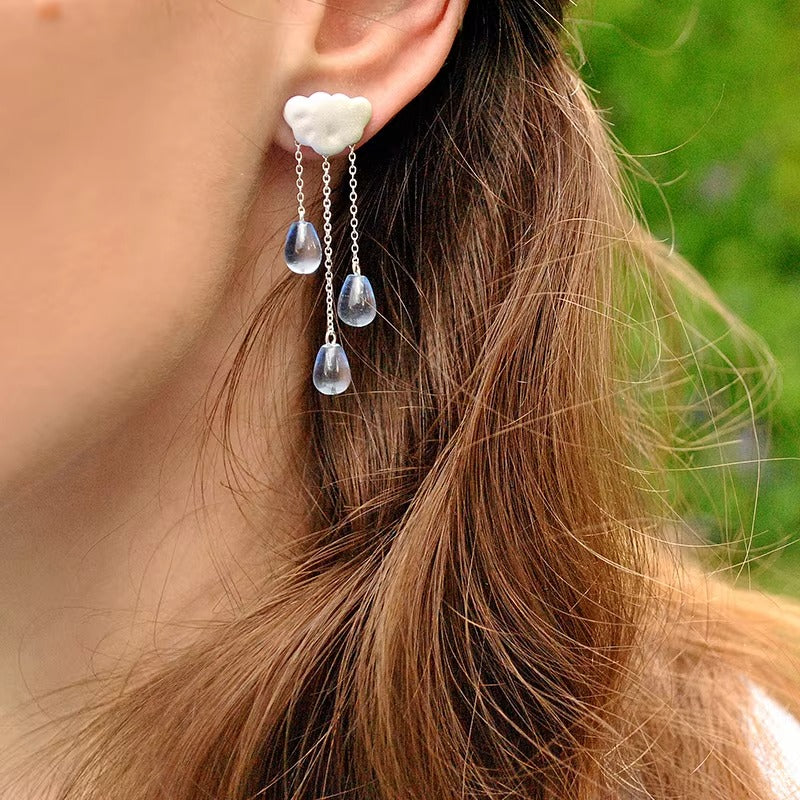 Prity Jewel Cloud Tassel Drop Earrings – 925 Sterling Silver Blue Crystal Long Dangle Earrings