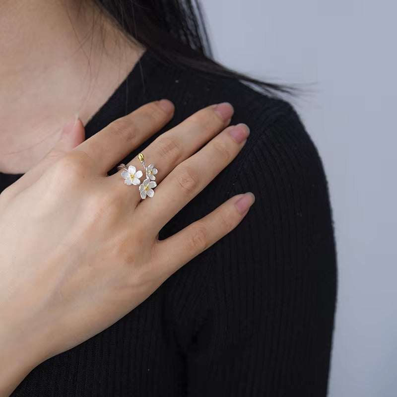 Prity Jewel Forget-Me-Not Flower Adjustable Ring – 925 Sterling Silver Floral Wedding Ring