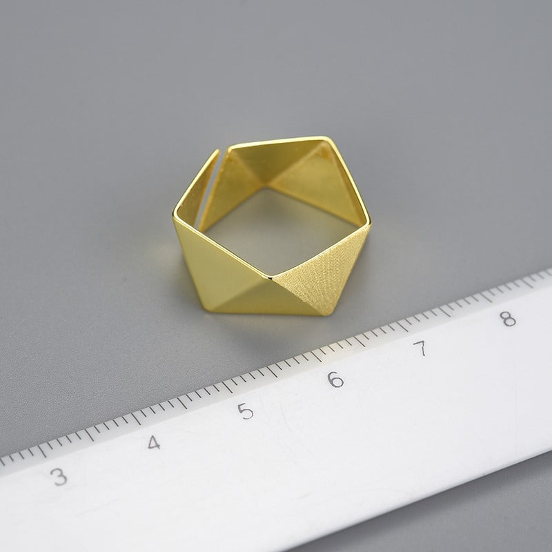 Prity Jewel Origami Geometric Adjustable Ring – 925 Sterling Silver Minimalist Gold Accent Ring