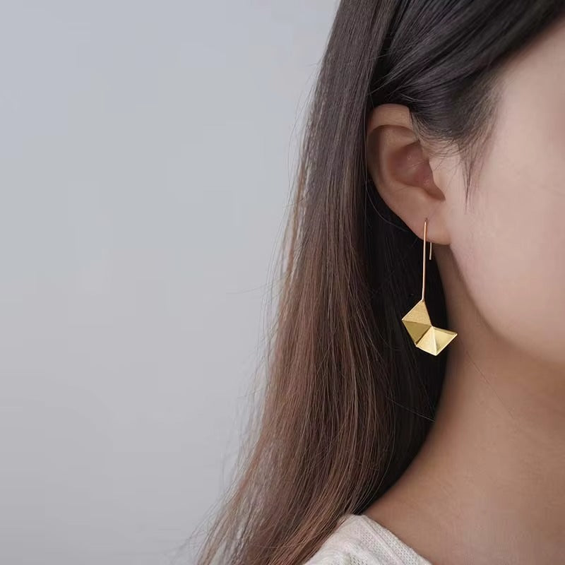 Prity Jewel Origami Geometric Dangle Earrings – 925 Sterling Silver 18K Gold Minimalist Drop Earrings