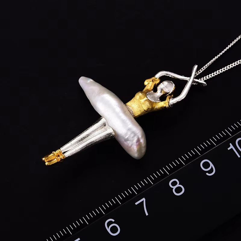 Prity Jewel Pearl Ballet Dancer Pendant – 925 Sterling Silver Elegant Ballerina Jewelry