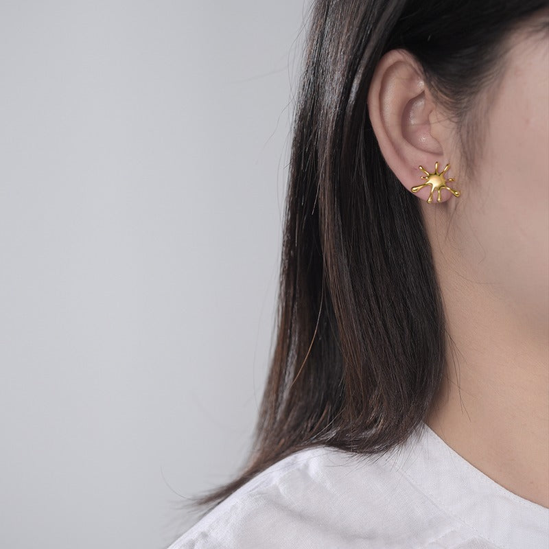 Prity Jewel Splash Design Stud Earrings – 925 Sterling Silver Gold Plated Abstract Earrings for Women