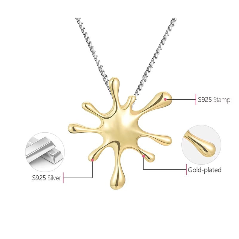Prity Jewel Splash Design Pendant – 925 Sterling Silver Gold Plated Abstract Charm