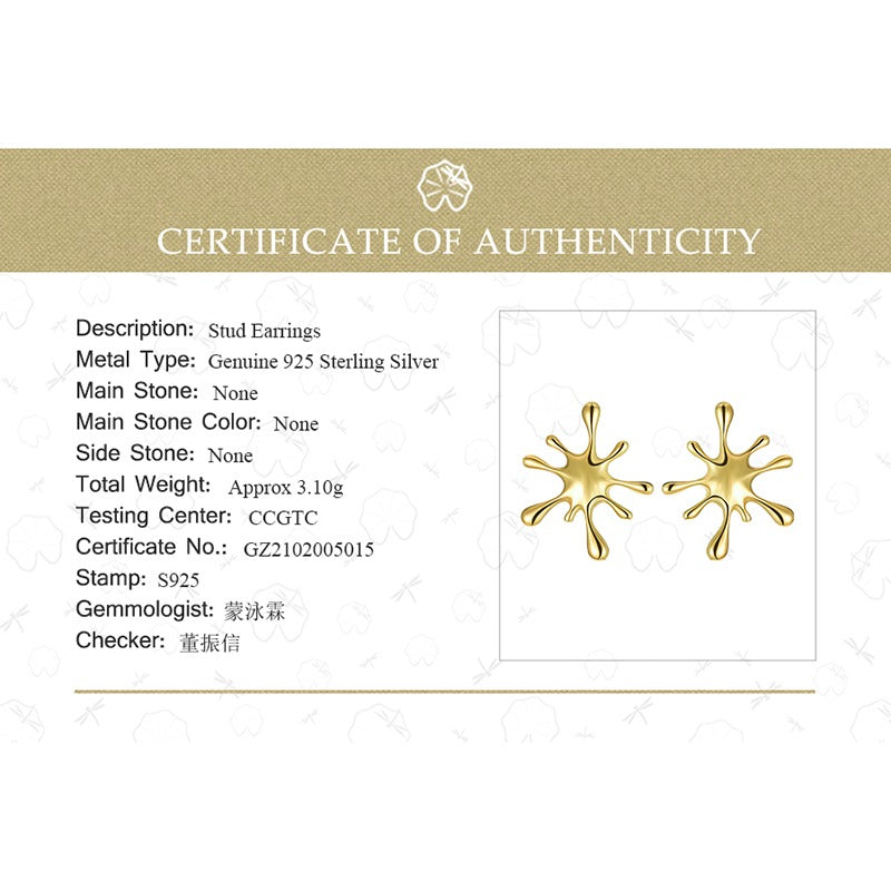 Prity Jewel Splash Design Stud Earrings – 925 Sterling Silver Gold Plated Abstract Earrings for Women