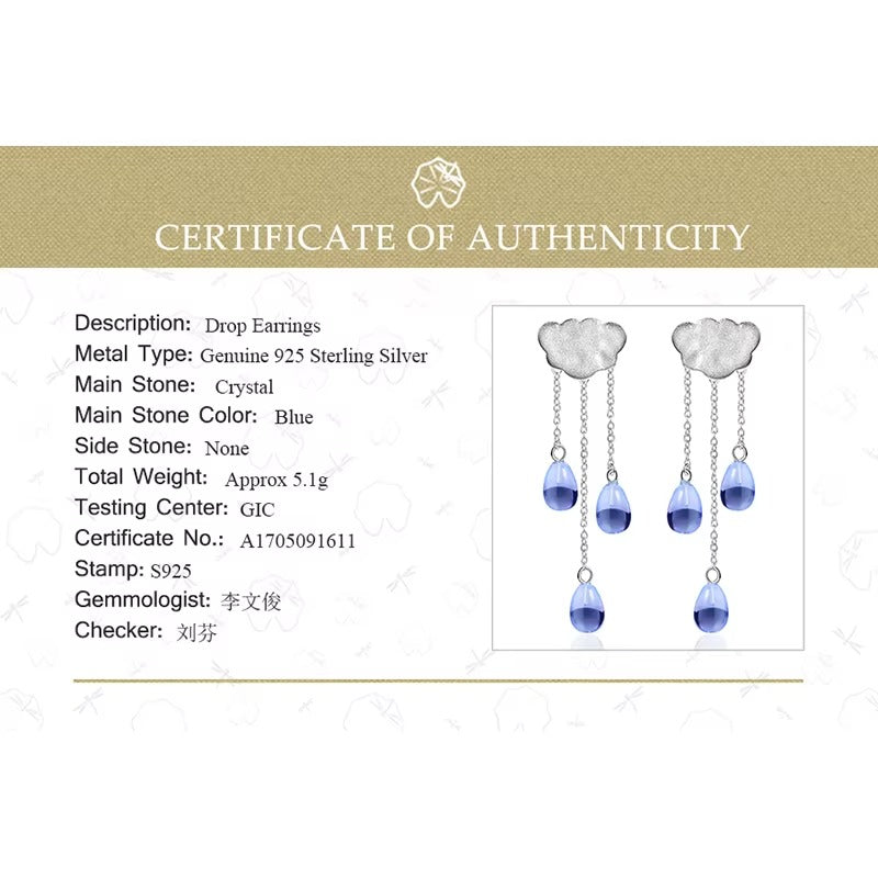 Prity Jewel Cloud Tassel Drop Earrings – 925 Sterling Silver Blue Crystal Long Dangle Earrings