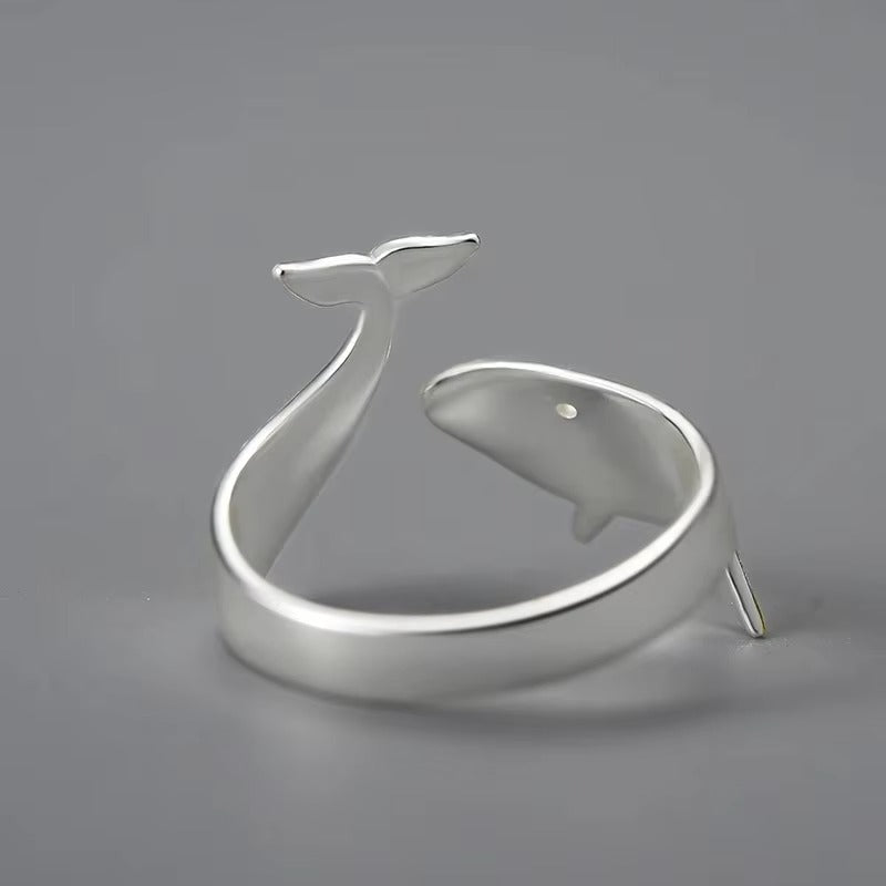 Prity Jewel Whale Adjustable Ring – 925 Sterling Silver 18K Gold Plated Ocean Animal Ring