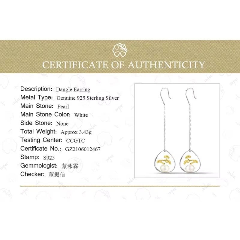 Prity Jewel Pine Tree Pearl Drop Earrings – 925 Sterling Silver Nature Dangle Earrings