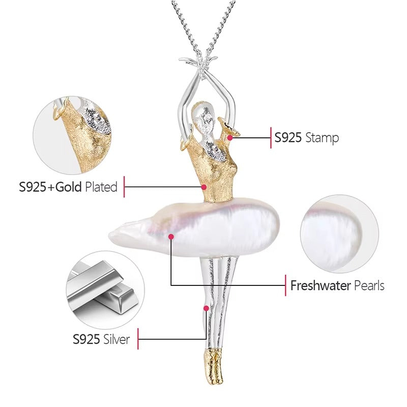 Prity Jewel Pearl Ballet Dancer Pendant – 925 Sterling Silver Elegant Ballerina Jewelry