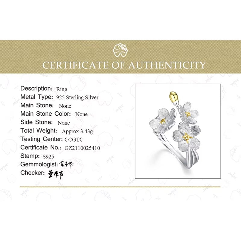 Prity Jewel Forget-Me-Not Flower Adjustable Ring – 925 Sterling Silver Floral Wedding Ring