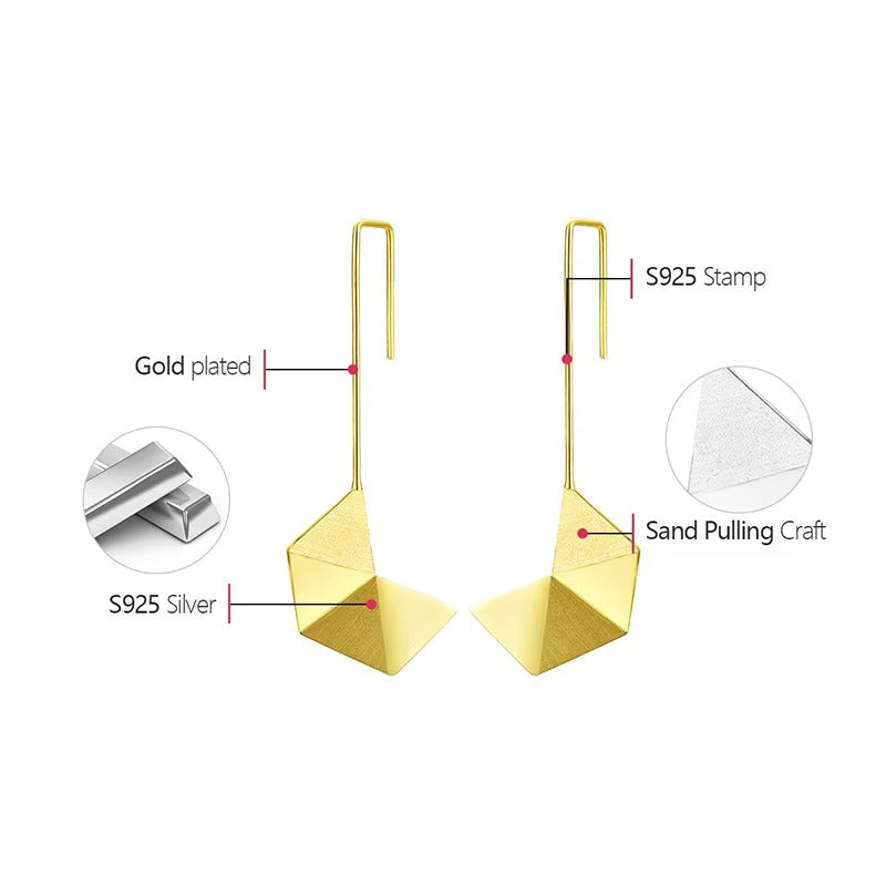 Prity Jewel Origami Geometric Dangle Earrings – 925 Sterling Silver 18K Gold Minimalist Drop Earrings
