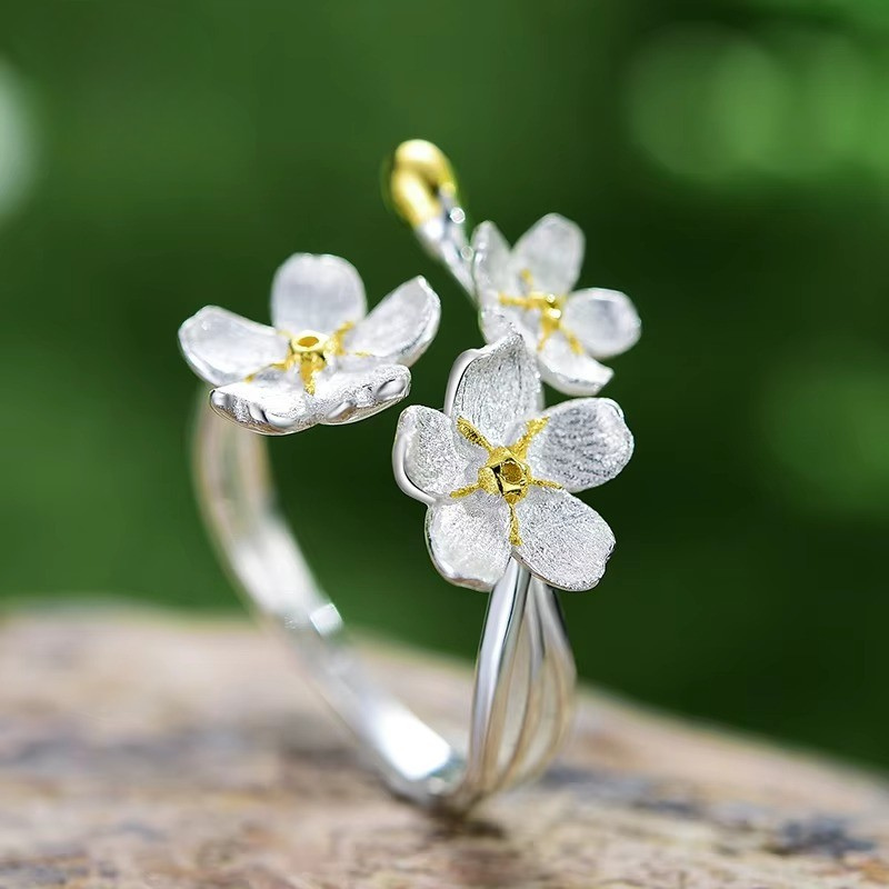 Prity Jewel Forget-Me-Not Flower Adjustable Ring – 925 Sterling Silver Floral Wedding Ring