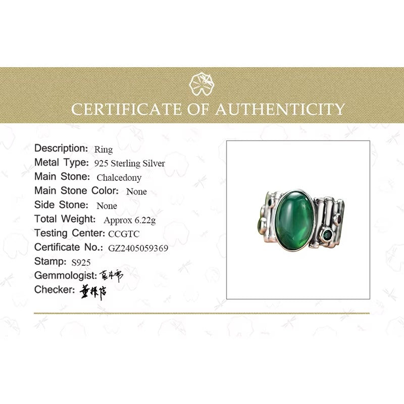 Prity Jewel Green Chalcedony Bamboo Ring – 925 Sterling Silver Vintage Adjustable Gemstone Ring